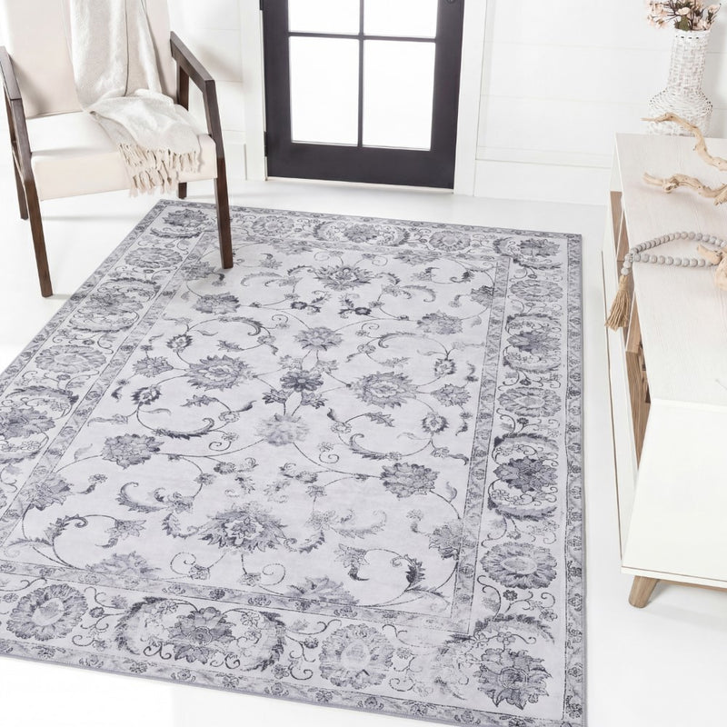 Arabella Vintage Floral Border Machine-washable Area Rug