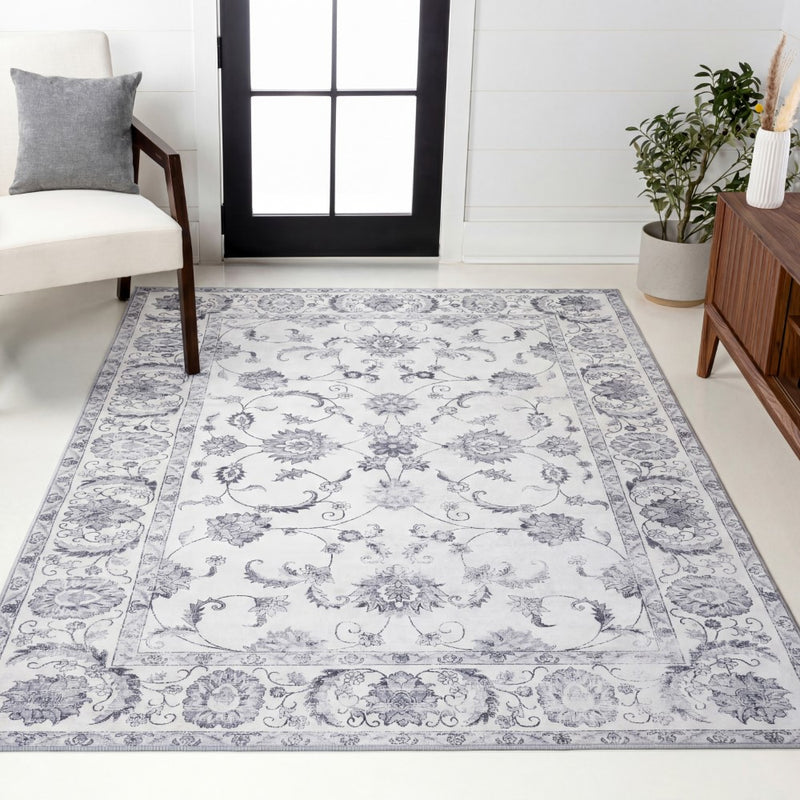 Arabella Vintage Floral Border Machine-washable Area Rug