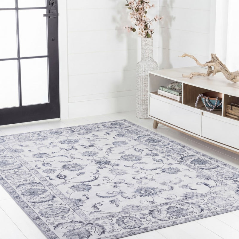 Arabella Vintage Floral Border Machine-washable Area Rug