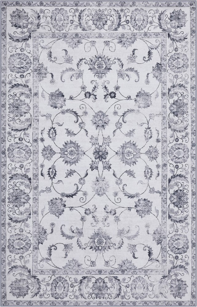 Arabella Vintage Floral Border Machine-washable Area Rug