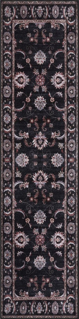 Arabella Vintage Floral Border Machine-washable Area Rug
