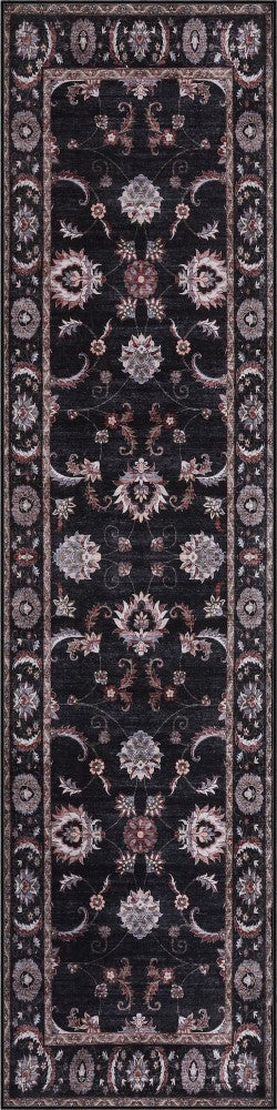 Arabella Vintage Floral Border Machine-washable Area Rug