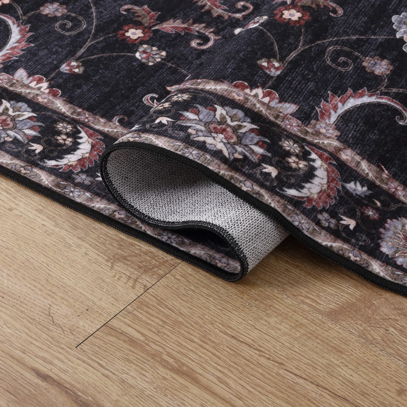 Arabella Vintage Floral Border Machine-washable Area Rug
