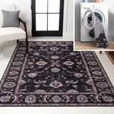 Arabella Vintage Floral Border Machine-washable Area Rug