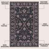 Arabella Vintage Floral Border Machine-washable Area Rug