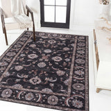 Arabella Vintage Floral Border Machine-washable Area Rug