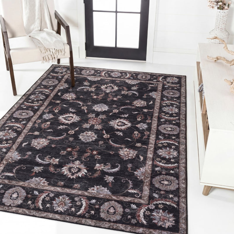 Arabella Vintage Floral Border Machine-washable Area Rug