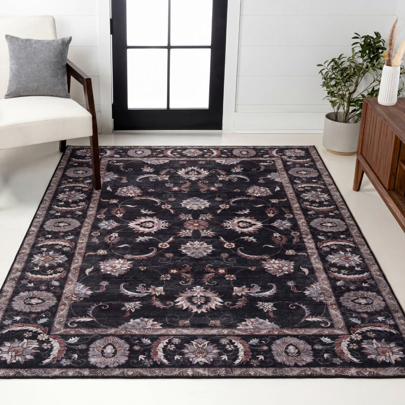 Arabella Vintage Floral Border Machine-washable Area Rug
