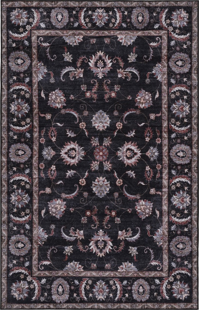 Arabella Vintage Floral Border Machine-washable Area Rug