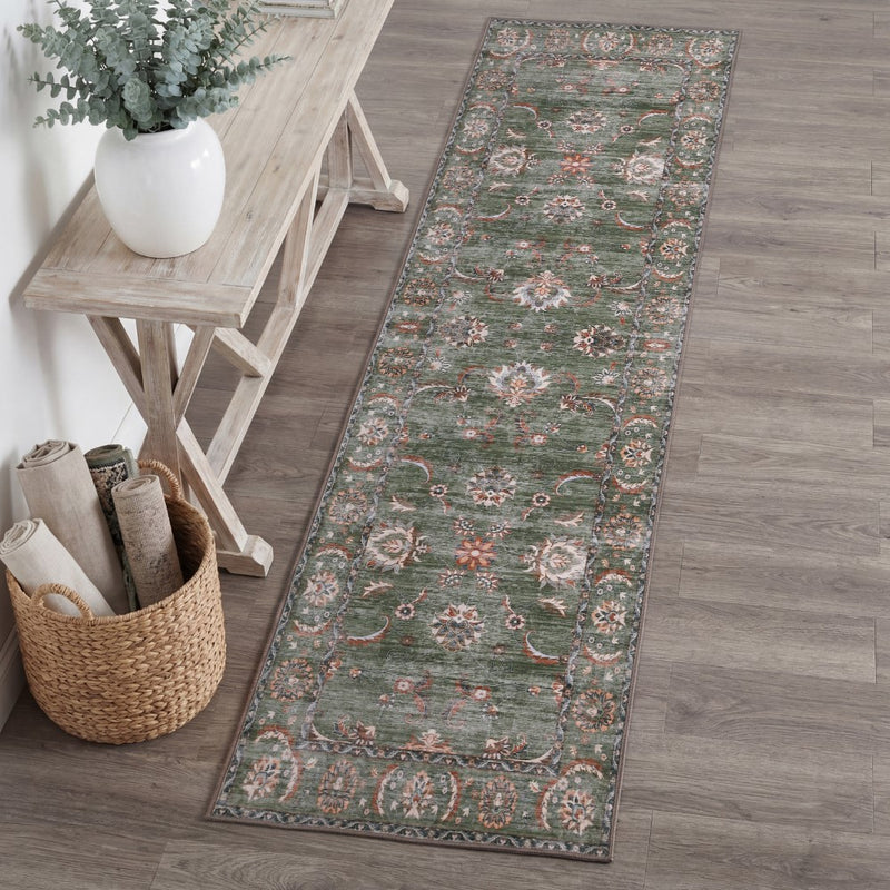Arabella Vintage Floral Border Machine-washable Area Rug