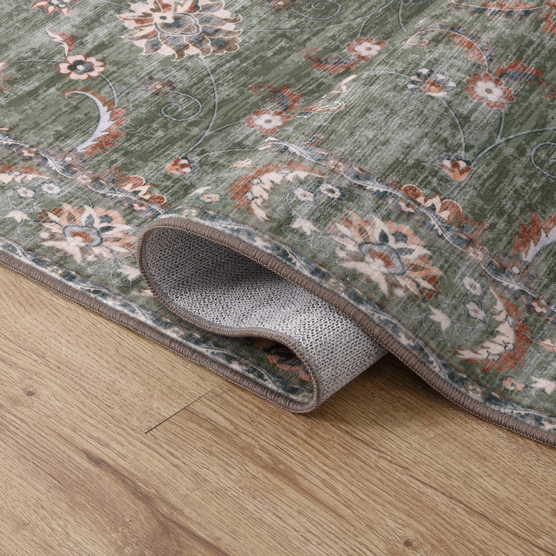Arabella Vintage Floral Border Machine-washable Area Rug