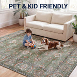 Arabella Vintage Floral Border Machine-washable Area Rug