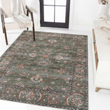 Arabella Vintage Floral Border Machine-washable Area Rug