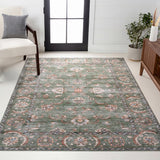 Arabella Vintage Floral Border Machine-washable Area Rug