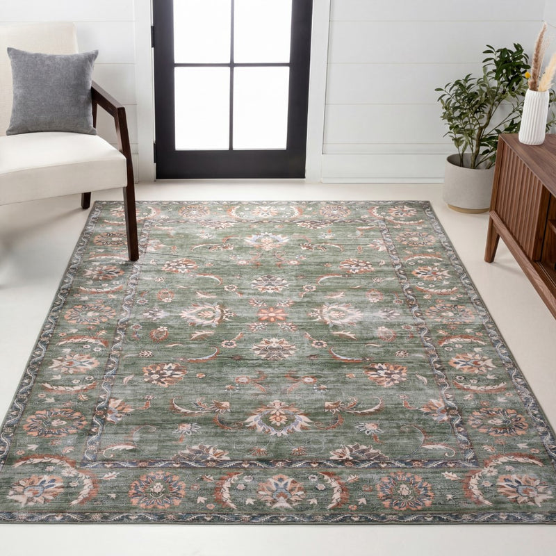 Arabella Vintage Floral Border Machine-washable Area Rug
