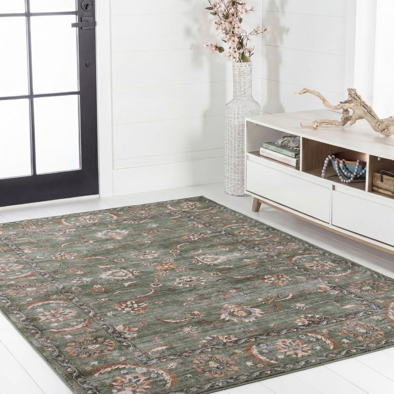 Arabella Vintage Floral Border Machine-washable Area Rug