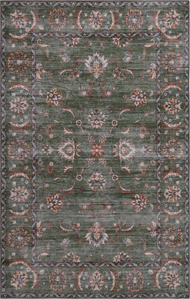 Arabella Vintage Floral Border Machine-washable Area Rug