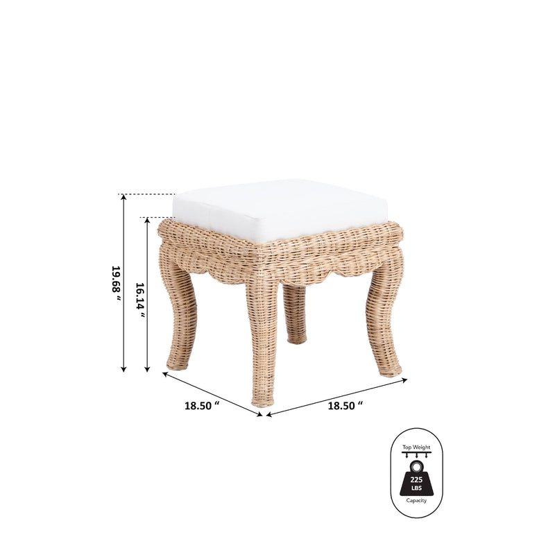 Rowan 19.7" Bohemian Designer Woven Rattan/Wood Vanity Stool - JONATHAN Y