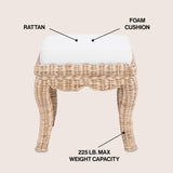 Rowan 19.7" Bohemian Designer Woven Rattan/Wood Vanity Stool - JONATHAN Y