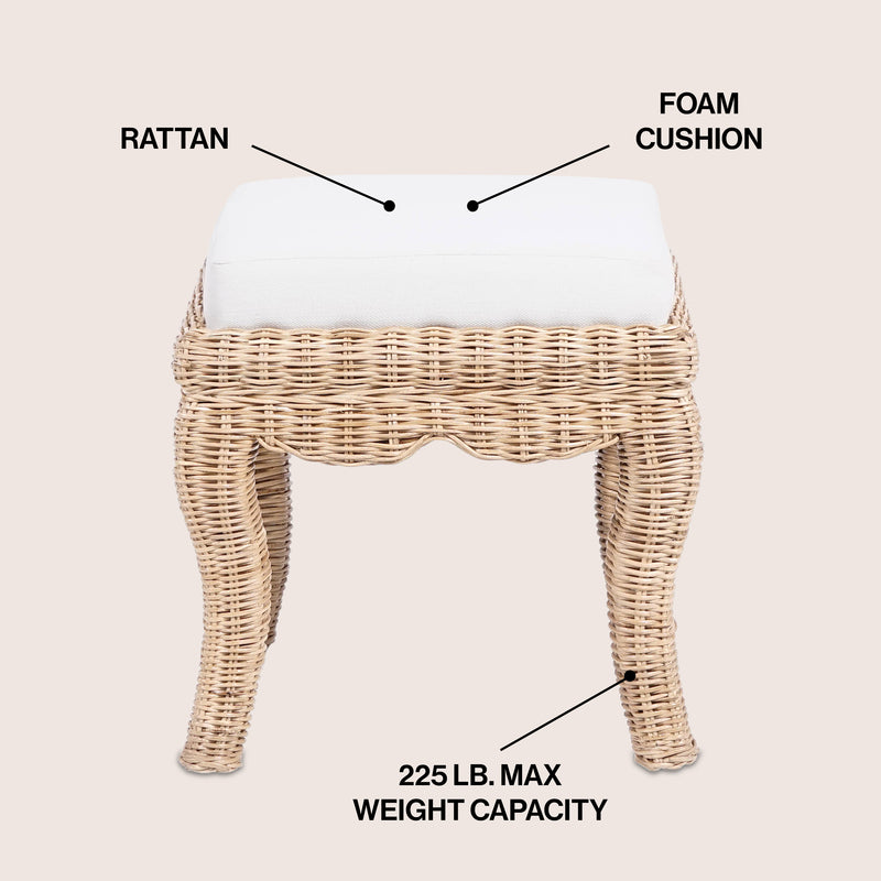 Rowan 19.7" Bohemian Designer Woven Rattan/Wood Vanity Stool - JONATHAN Y