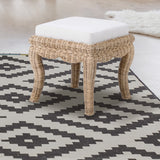 Rowan 19.7" Bohemian Designer Woven Rattan/Wood Vanity Stool - JONATHAN Y
