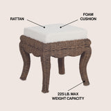 Rowan 19.7" Bohemian Designer Woven Rattan/Wood Vanity Stool