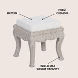 Rowan 19.7" Bohemian Designer Woven Rattan/Wood Vanity Stool