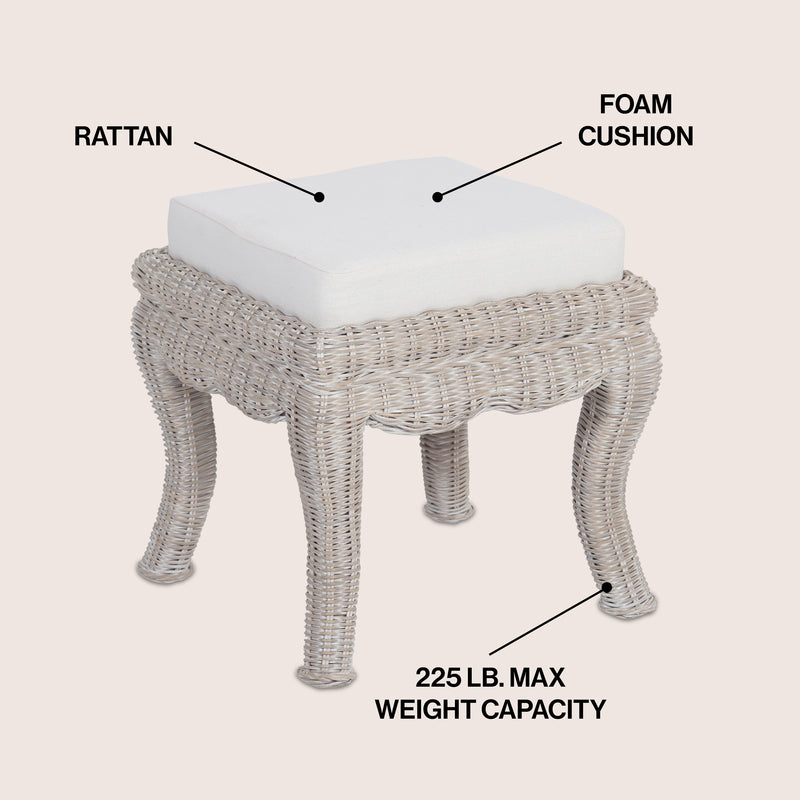 Rowan 19.7" Bohemian Designer Woven Rattan/Wood Vanity Stool