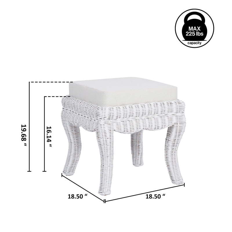 Rowan 19.7" Bohemian Designer Woven Rattan/Wood Vanity Stool - JONATHAN Y