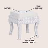 Rowan 19.7" Bohemian Designer Woven Rattan/Wood Vanity Stool
