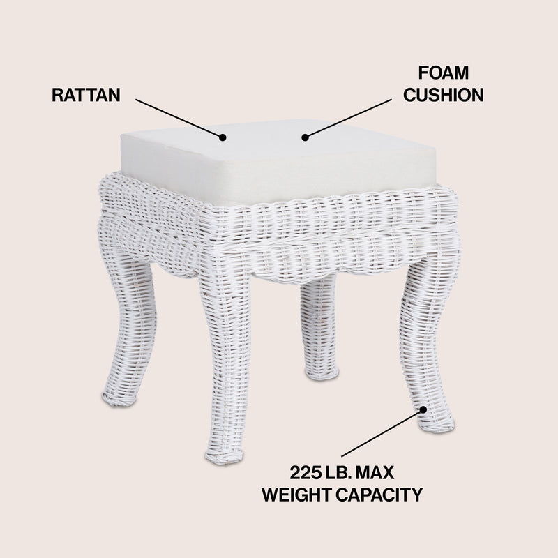 Rowan 19.7" Bohemian Designer Woven Rattan/Wood Vanity Stool