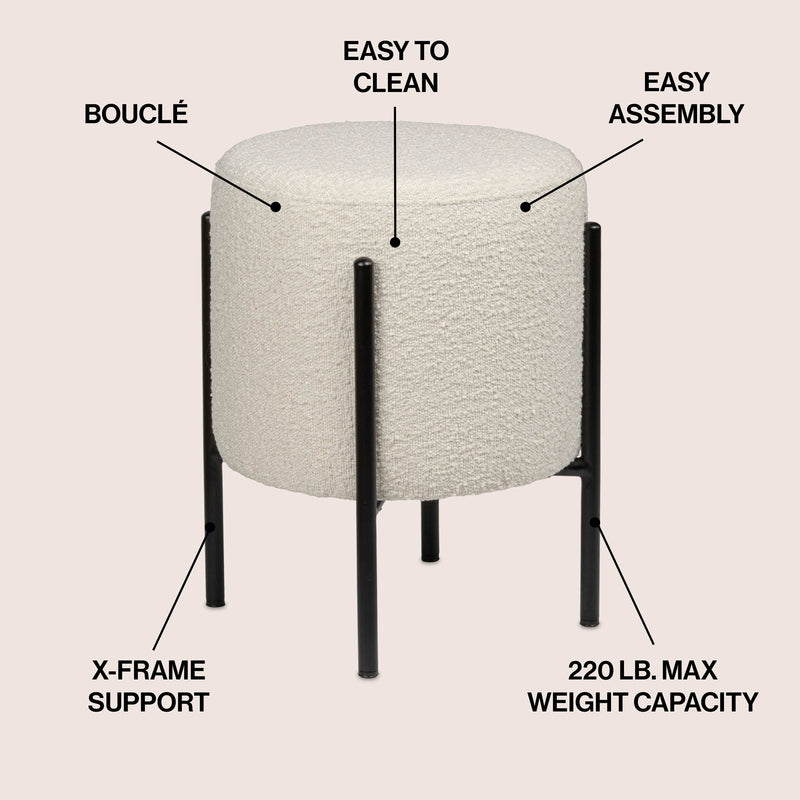Silvia 18.5" Modern Metal/Bouclé Cushioned Vanity Stool - JONATHAN Y
