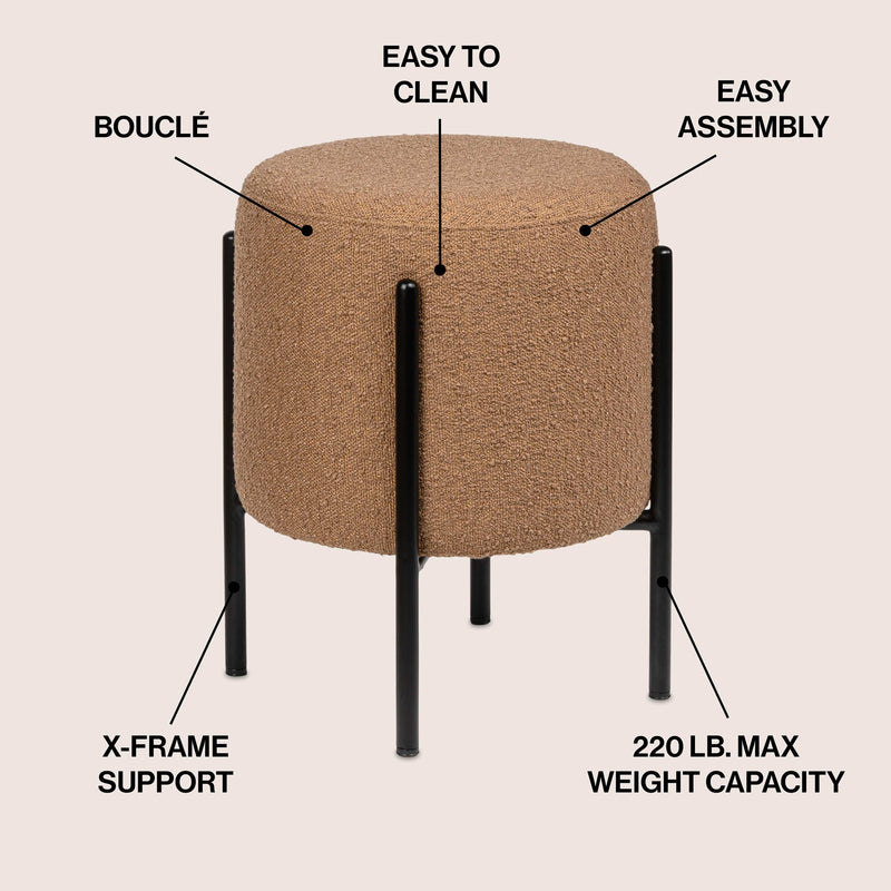Silvia 18.5" Modern Metal/Bouclé Cushioned Vanity Stool - JONATHAN Y