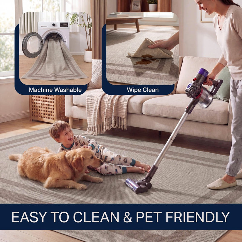 Clement Double Border Non-slip Machine-washable Area Rug