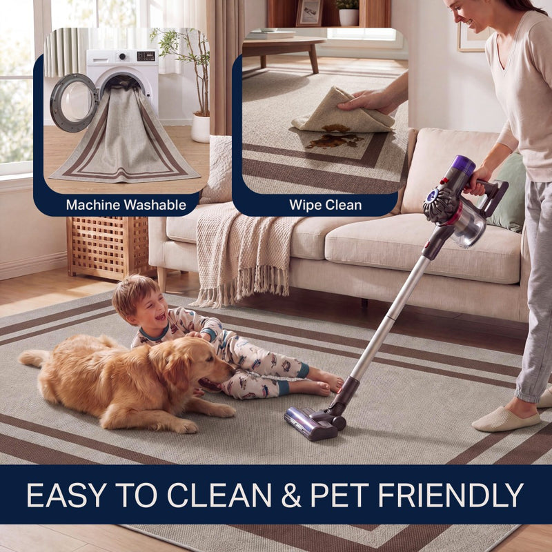 Clement Double Border Non-slip Machine-washable Area Rug