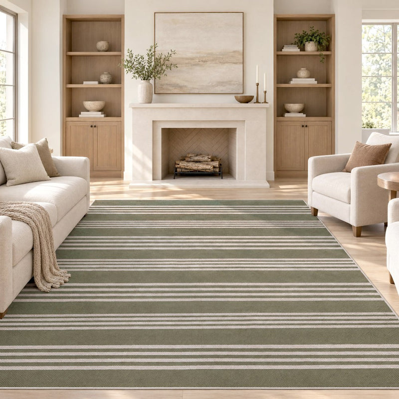 Penny Pinstripe Non-slip Machine-washable Area Rug