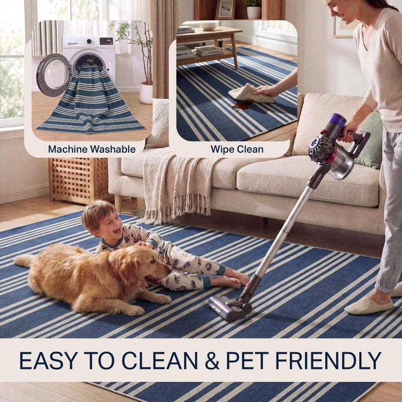 Penny Pinstripe Non-slip Machine-washable Area Rug