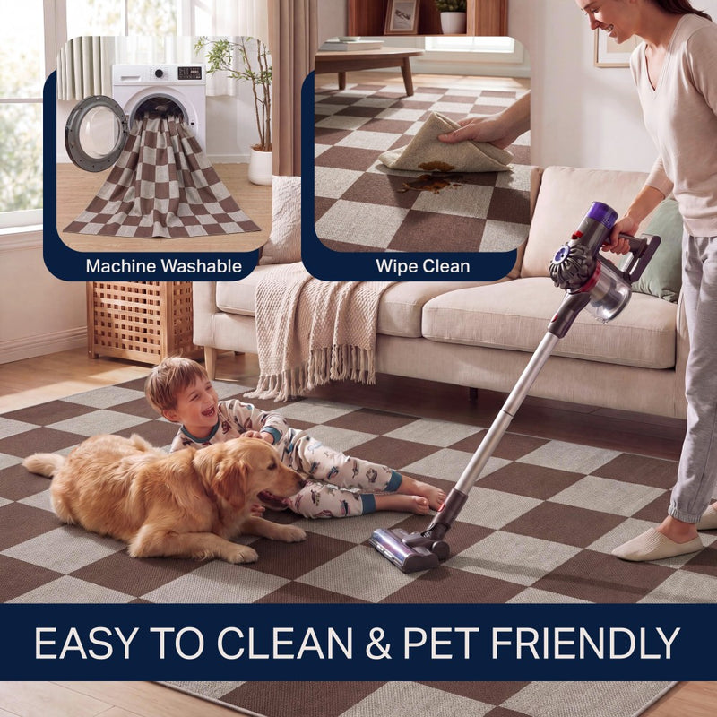 Rook Checkerboard Non-slip Machine-washable Area Rug