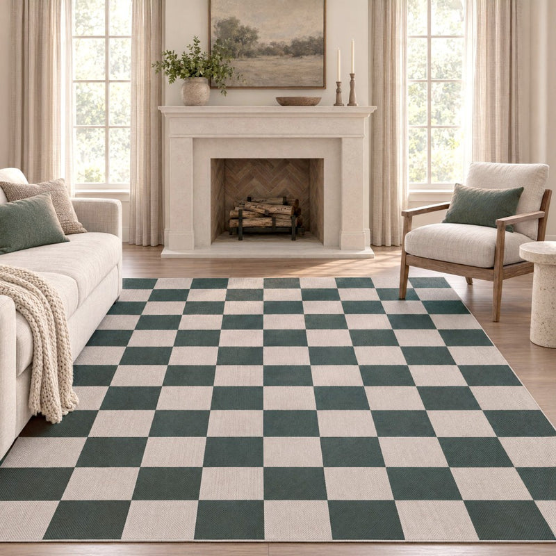 Rook Checkerboard Non-slip Machine-washable Area Rug