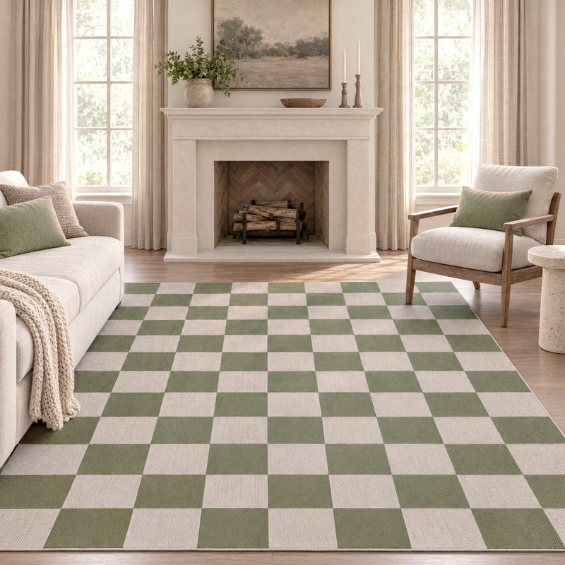 Rook Checkerboard Non-slip Machine-washable Area Rug