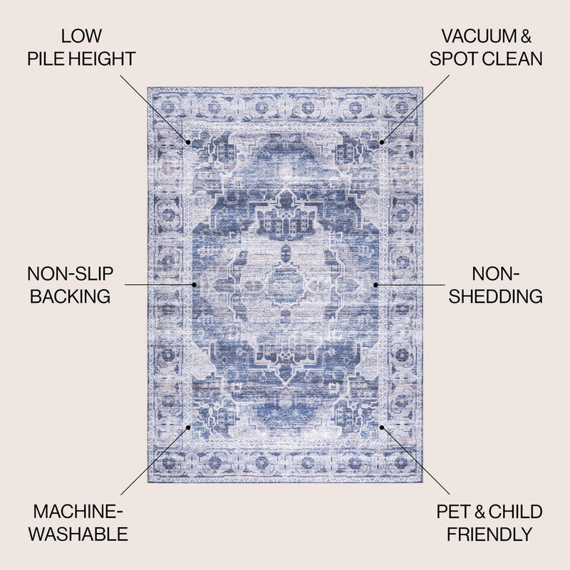 Alanya Ornate Medallion Washable Area Rug