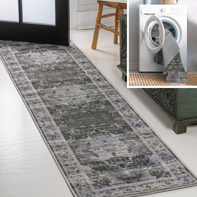 Alanya Ornate Medallion Washable Area Rug