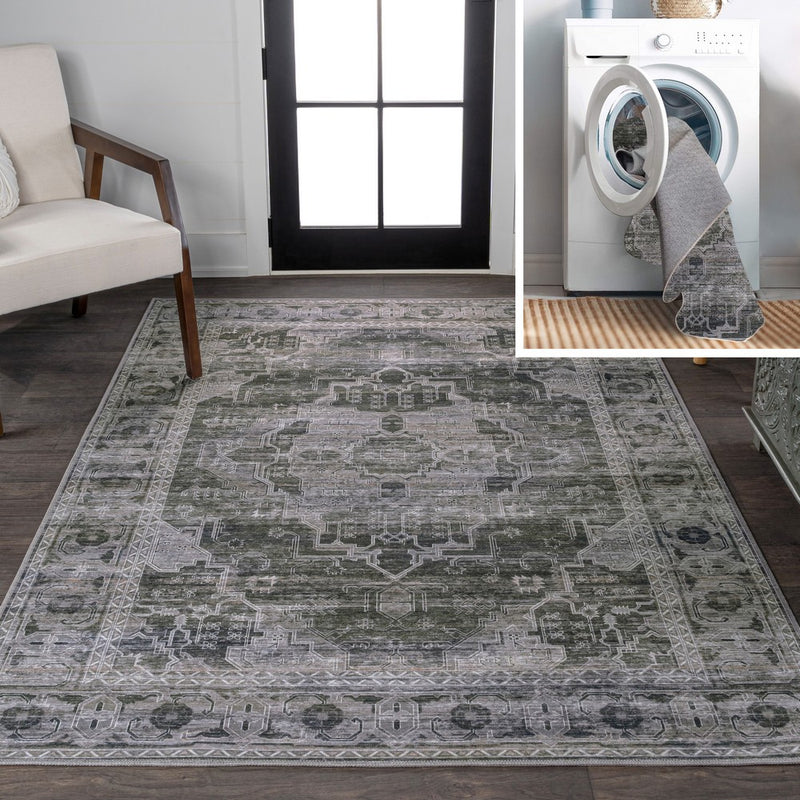 Alanya Ornate Medallion Washable Area Rug