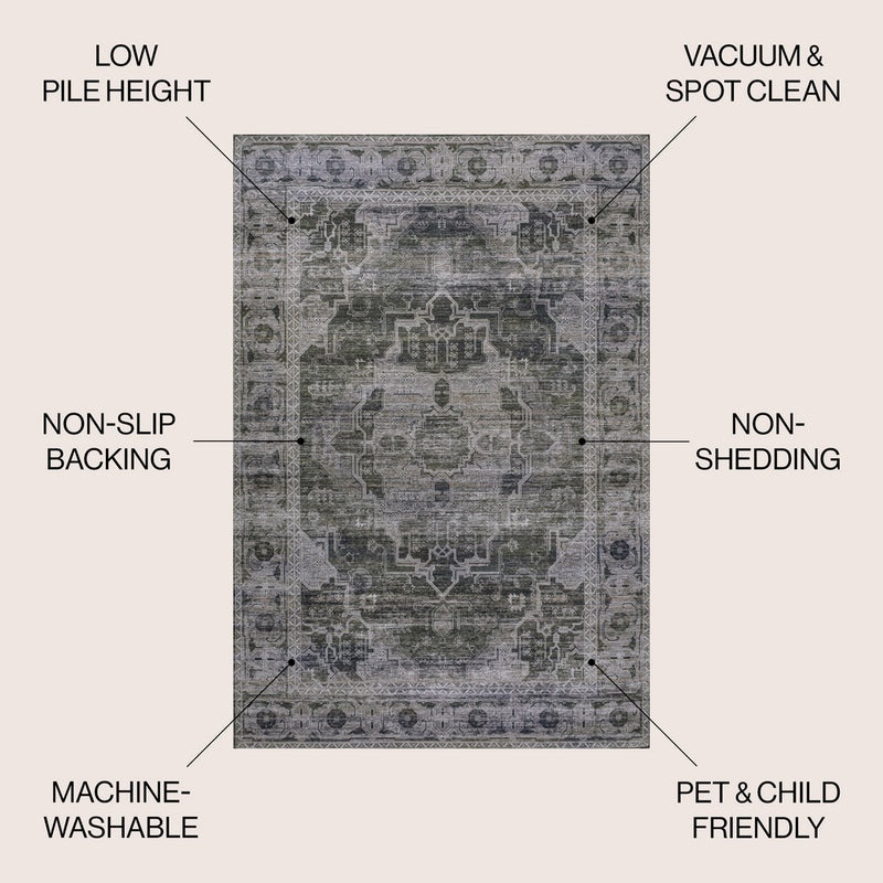 Alanya Ornate Medallion Washable Area Rug
