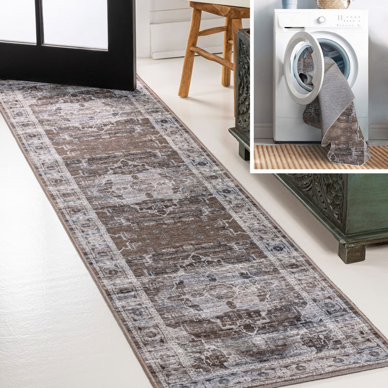 Alanya Ornate Medallion Washable Area Rug