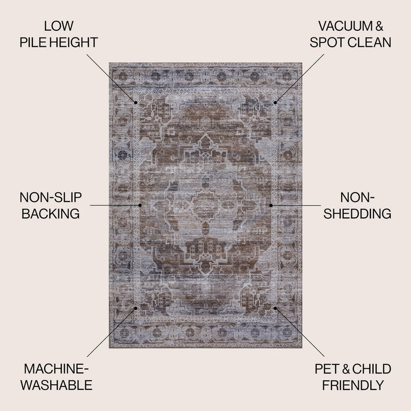 Alanya Ornate Medallion Washable Area Rug