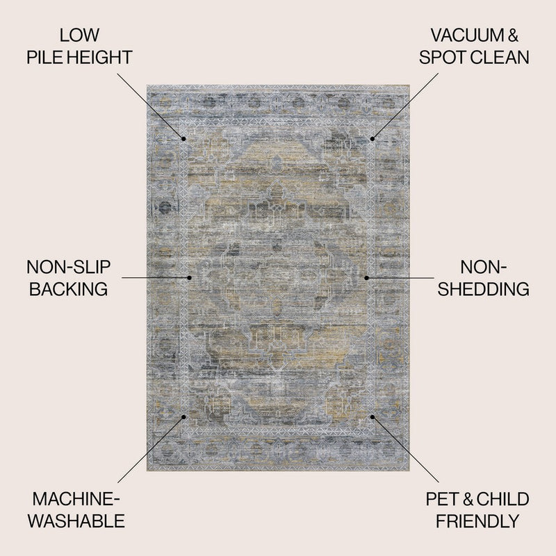 Alanya Ornate Medallion Washable Area Rug
