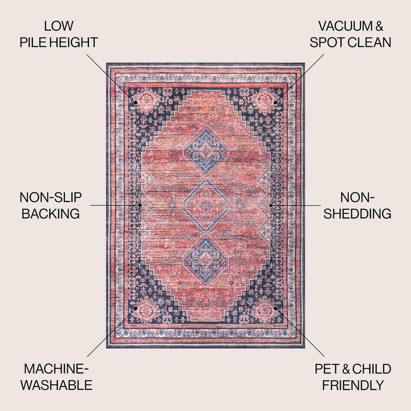 Dalyan Geometric Medallions Washable Area Rug