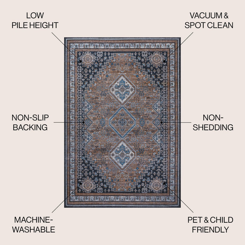 Dalyan Geometric Medallions Washable Area Rug