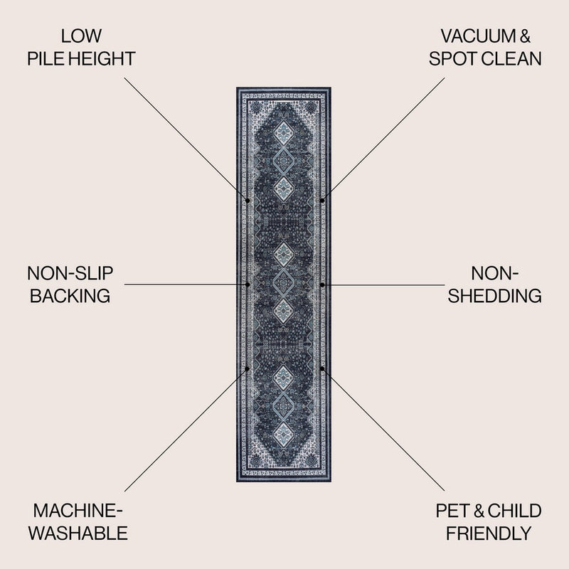 Dalyan Geometric Medallions Washable Area Rug